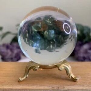 Crystal Clear Glass Globe Sphere W Gold Tone Princess 2 Way Display Stand 2.4"